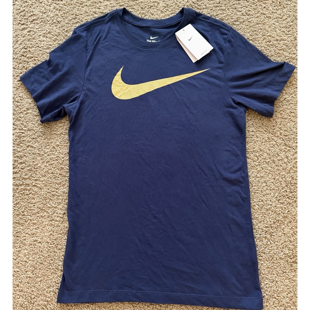 Nike Cotton Crew Neck T-Shirt Blue Graphic Logo Regular Fit Size Small New